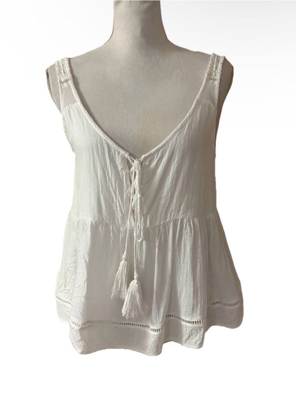 Show Me Your Mumu Sleeveless Josie Tank White Lace Up Tassel Sz S Beach Vacation